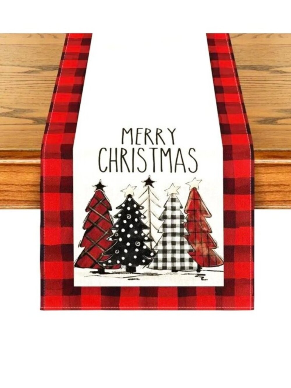 Christmas Table Runner Red Plaid Black White Dining Linen 13"x72" Holiday
